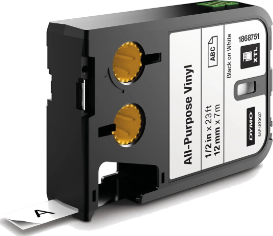 Dymo DirectLabel-etikett Vinyl sort på Hvit 12mm 1868751 (7m)