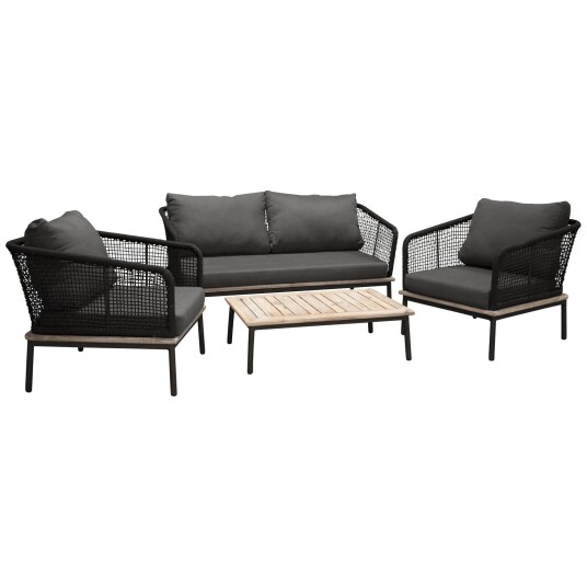 Venture Design Andorra sofagruppe Svart med grå pute 2-seter sofa, 2 lenestoler & bord 90x60 cm Svart