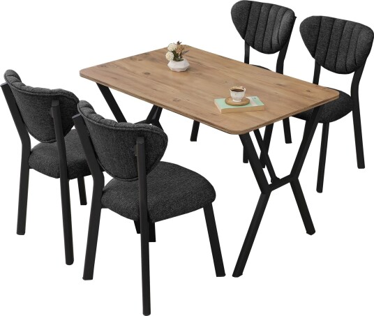 Krylor spisegruppe bord 110 cm + 4 stoler - Antrasitt Valnøtt