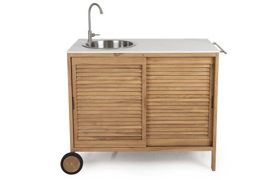 Brafab Figalia utendørs kjøkken Teak/hvit marmorlook 124 x 67 cm Hvit