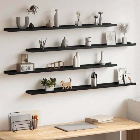 vidaXL Vegghyller 4 stk svart 115x9x3 cm