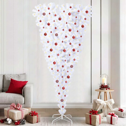 Kunstig juletre med 300 LED med stativ Hvit 240 cm PVC og Stål