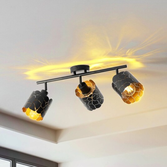 Lindby taklampe Aralena svart/gull 3-lys metall