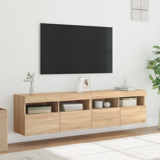 vidaXL Vegghengte TV-benker med LED 2 stk sonoma eik 80x30x40 cm 8721012257863