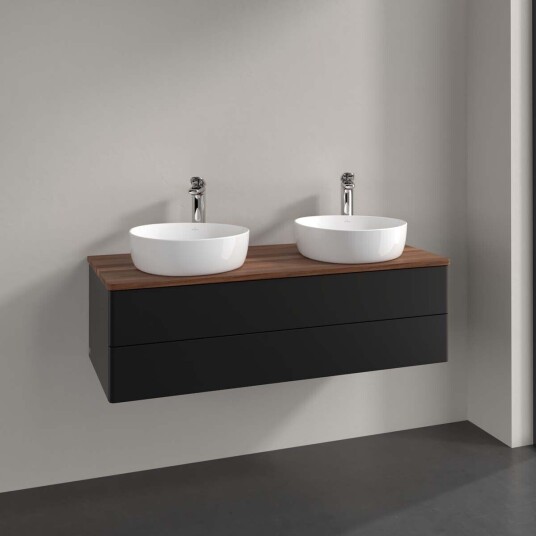 Villeroy & Boch  Antao Servantskap med 2 skuffer 120x50x36 cm u/lys Sort Matt/Valnøtt