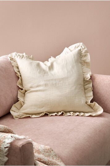 Ellos Home   Putetrekk Candice Frill i vasket lin   Gul