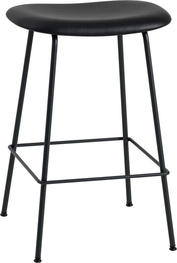 Muuto - Fiber Bar Stool Tube Base 65 Cm Refine Leather Black/black Barstoler Iskos-Berlin Svart Metall/syntetisk