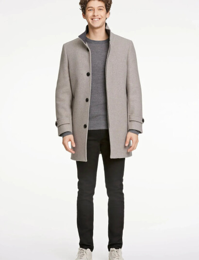 Lindbergh Recycled Wool Funnel Neck Coat - Beige - XL