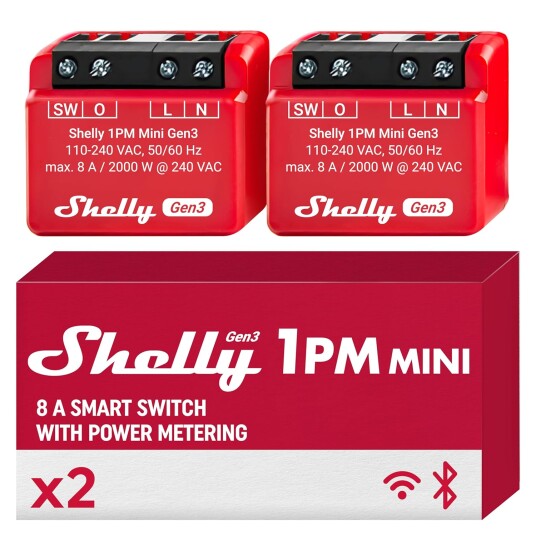 Shelly - 1PM Mini Gen3 (Dobbelpakke) Shelly - 1PM Mini Gen3 (Dobbelpakke)