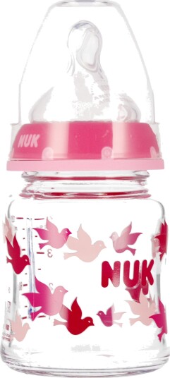 Nuk Tåteflaske Glass Med Temperaturindikator 0-6 Mnd 120 ml Rød
