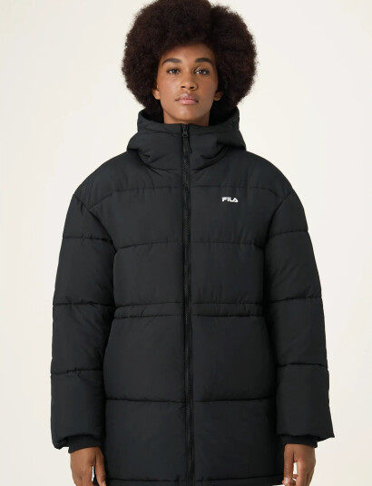 FILA Alba Relaxed Mid Hooded Puffer Jacket - Black - S