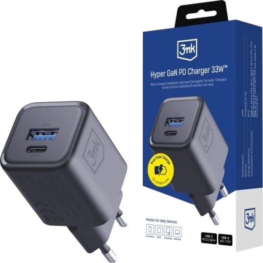 3Mk Hyper Charger PD 33W Gan QC4+ Svart 3Mk Hyper Charger PD 33W Gan QC4+ Svart