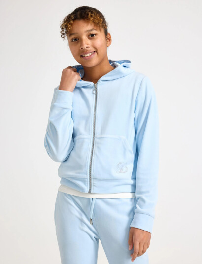 Lindex Sweatshirt Velour With Hoodie Blue 134/140