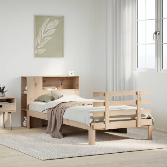  Seng med bokhylle uten madrass 75x190 cm heltre furu
