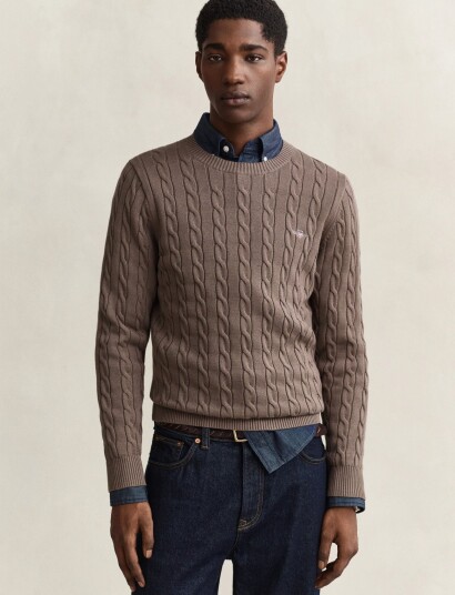 Gant Classic Cable Knit Sweater Brown XXL
