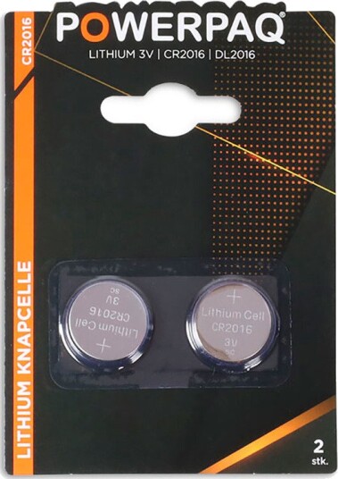 PowerPaq CR2016 Litiumbatteri 3V, 2-pakning