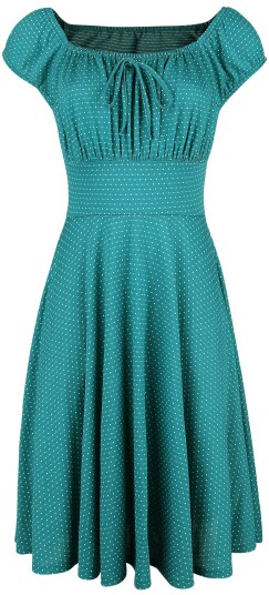 Voodoo Vixen Rockabilly Middellang kjole Tessy Green Gathered Dress XS til 4XL Damer petroleumsblå