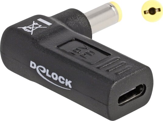 Delock Strømadapter Usb C Hunn Til 5,5 X 1,7 Mm Dc Jakk Hann 19 V 3 A Vinklet Svart