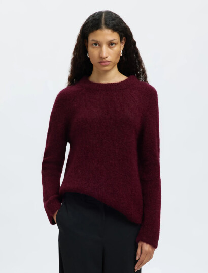 Selected Slfgabella Ls Knit Bow O-Neck - Burgundy - XS Selected Slfgabella Ls Knit Bow O-Neck - Burgundy - XS