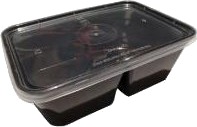 Plastbakke 2 Rum 800 Ml 175X120x58 Mm Sort Til Microovn Med Låg,250 Stk/Krt