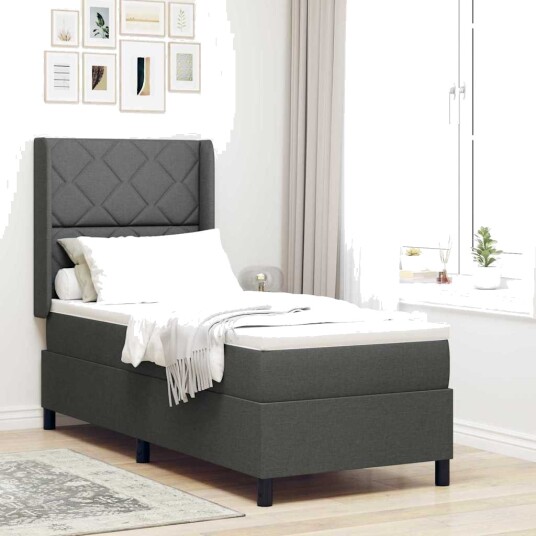 Box vårmadras med madrass Mørkegrå 80x200 cm Stoff