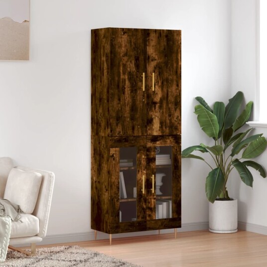 vidaXL Highboard røkt eik 69,5x34x180 cm konstruert tre 8720845409777