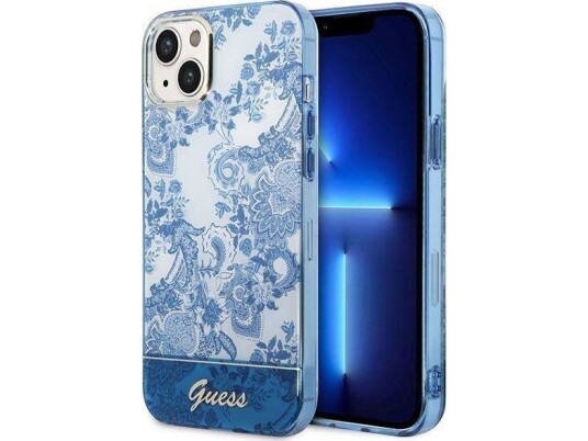Originalt Frontpaneldeksel Guess Guhcp14mhgplhb For Iphone 14 Plus (Iml Electro Cam Tdj / Blå)