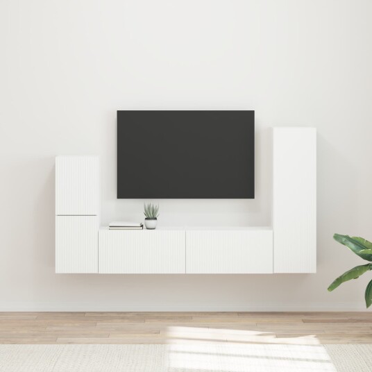 TV benksett Veggmontert 4 pcs Hvit Konstruert tre TV benksett Veggmontert 4 pcs Hvit Konstruert tre