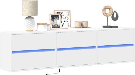 Vegghengt TV-benk med LED hvit 180x31x45 cm 8721158342782