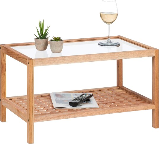 Valnøtt salongbord med glasshyller