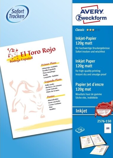 Avery Zweckform Classic Inkjet Paper 2576 Matt Hvit A4 210 X 297 Mm 120 G/M² 150 Ark Vanlig Papir Avery Zweckform Classic Inkjet Paper 2576 Matt Hvit A4 210 X 297 Mm 120 G/M² 150 Ark Vanlig Papir