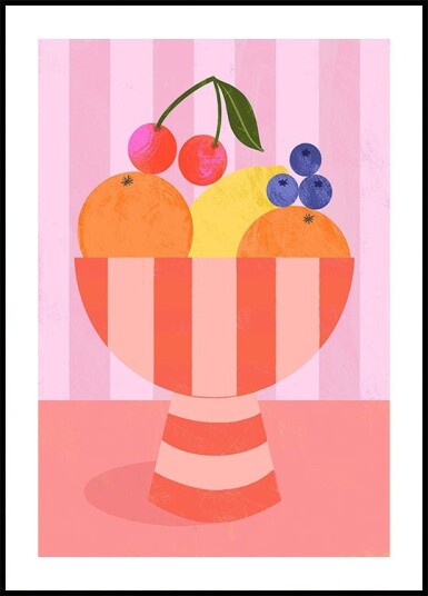 Fruit in Striped Bowl Poster Plakat / 50x70cm