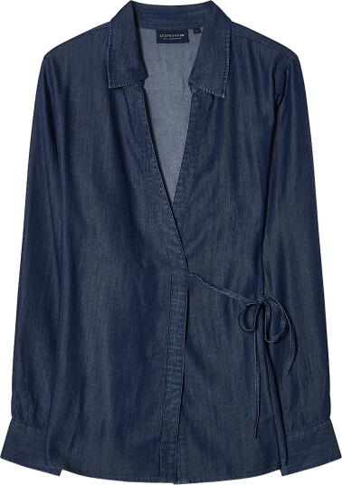 Lexington Clothing Classic Fit Lyocell Wrap Blouse Blue M