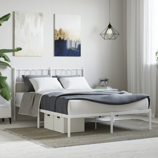 Sengeramme i metall med hodegavl hvit 140x200 cm 8721012048720