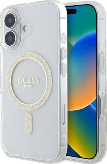 Guess iPhone 16 Plus 6,7" Gjennomsiktig Hardcase med MagSafe og Glitter Circle Guess iPhone 16 Plus 6,7" Gjennomsiktig Hardcase med MagSafe og Glitter Circle