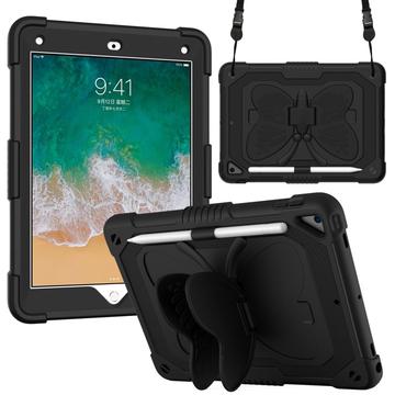 Sommerfuglformet PC-stativ + nettbrettdeksel i silikon med skulderstropp for iPad 9,7-tommers (2018)/(2017)/iPad Air 2 svart