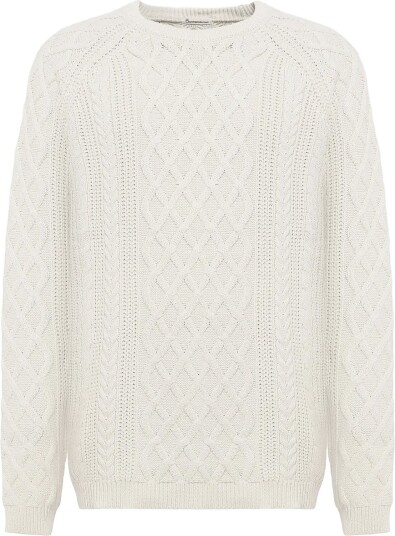 Knowledge Cotton Apparel Cable Knit Sweater Cream S