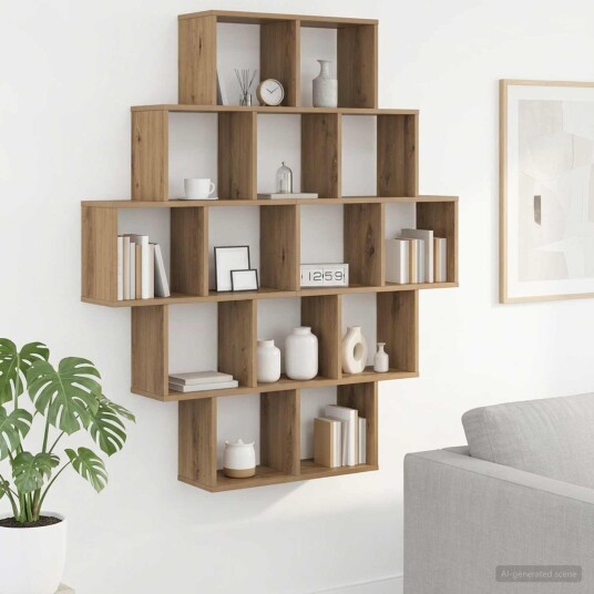 vidaXL Vegghylle Artisan eik 120 x 20 x 136 cm Konstruert tre
