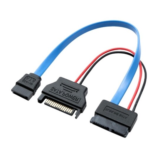 Eletra Mini Sata 7+15 Pin Hunn  Sata 7P Hunn+Sata 15 Hann 20+15CM kabel Flat blå