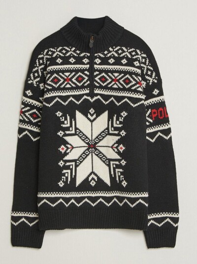Polo Ralph Lauren Wool Cotton Blend Sweater Black Combo
