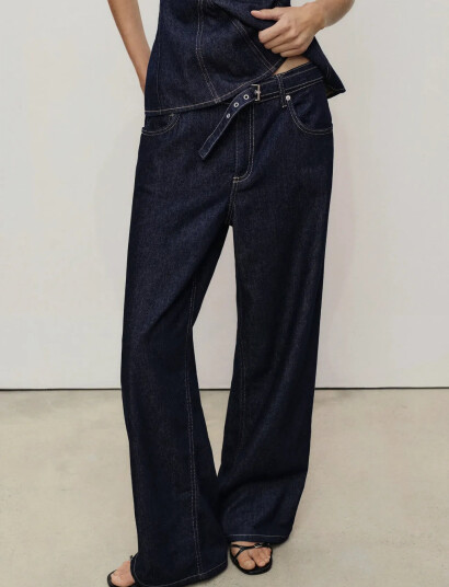 Mango Straight-Fit Belt Jeans - Navy - 38