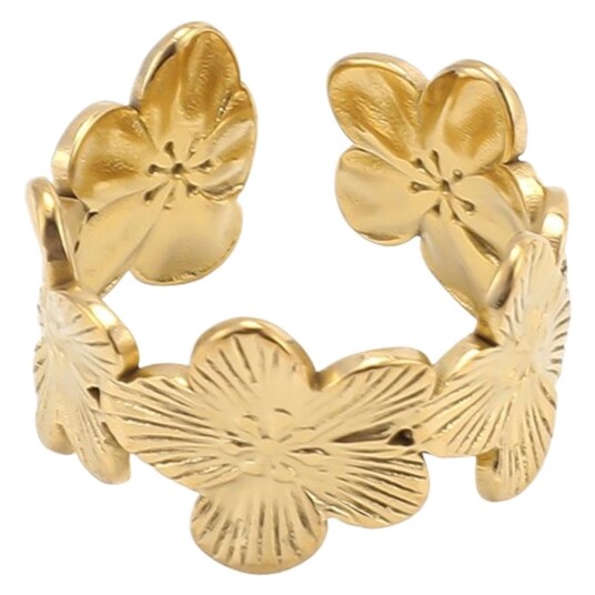 Timi of Sweden Flower Adjustable Ring Stainless Steel Gold Timi of Sweden Flower Adjustable Ring Stainless Steel Gold