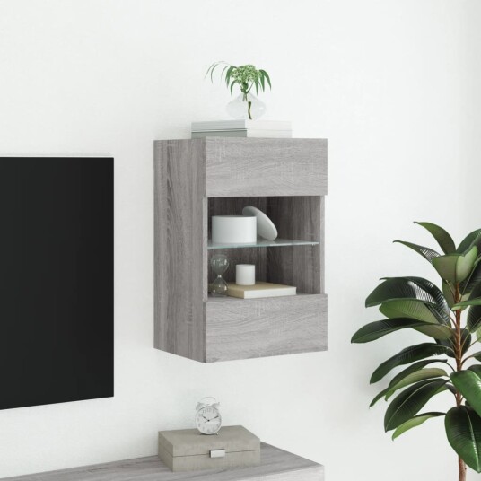 vidaXL Vegghengt TV-benk med LED grå sonoma 40x30x60,5 cm 8721012256729
