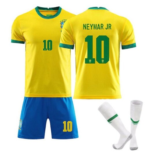 2022 Ny sesong Brasil Hjem Neymar nr. 10 Drakt Voksen Barn Fotballdrakt Sett + Sokker Størrelse 28 28
