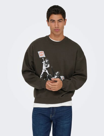 ONLY & SONS Onsbanksy Vtg Crew Neck Vd - Grey - S
