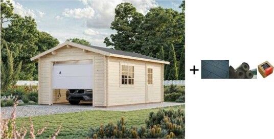 Garasjebod Palmako Roger 19 m2 med Leddport med Shingel, Papp og Spiker