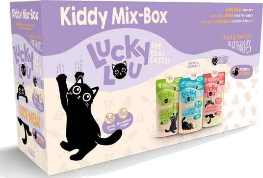 Lucky Lou Våtfôr Kitten Blanding I 3 Varianter 48 X 125 G