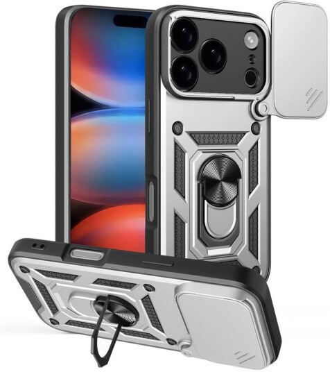 EIDERWOOD iPhone 17 Pro Hybrid Håndverker Deksel m. Kickstand & Cam Slider Sølv