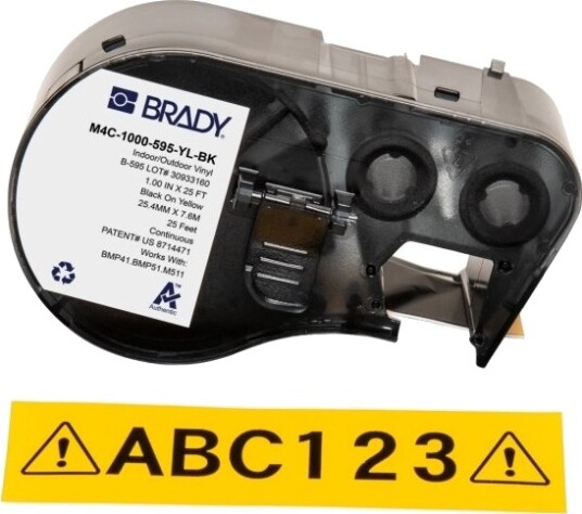 Brady M4c 1000 595 Yl Bk Sort Gult Selvklebende Skriveretikett Kontinuerlig Etikett Vinyl Trermisk Overføring Akryl