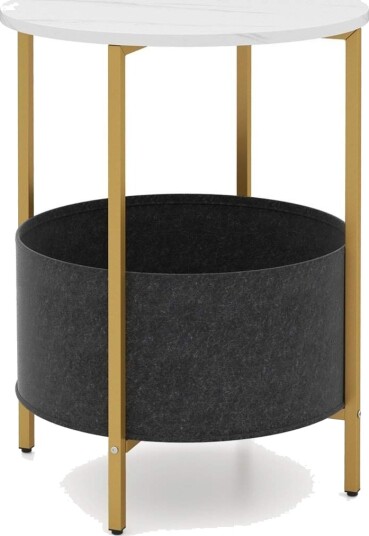 Rundt sidebord med avtagbar filtkurv og metallramme
